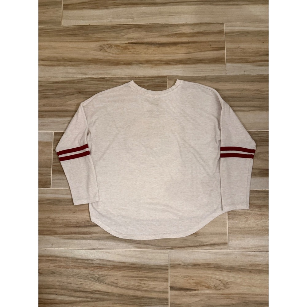 Smokey Bear Graphic Long Sleeve Shirt Heather Beige Retro Stripes Womens Large - Picture 2 of 6